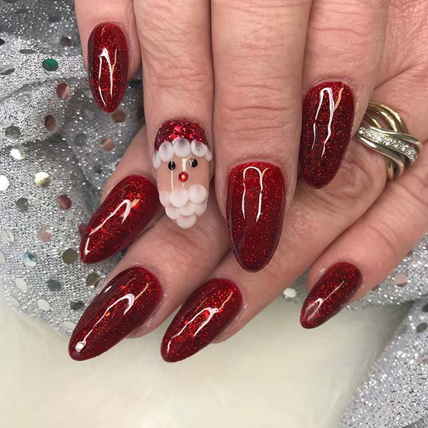 Σχέδιο νυχιών Santa και Red Glitter