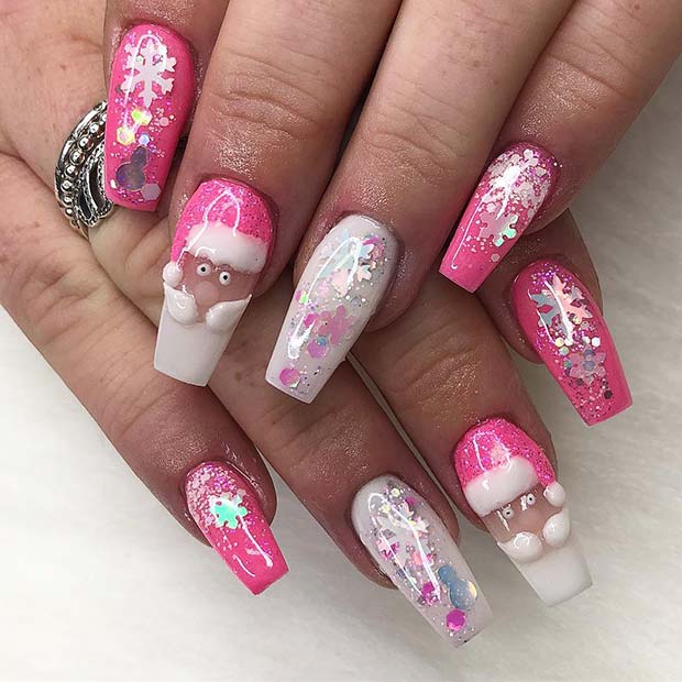 Nail Art de Noël rose unique