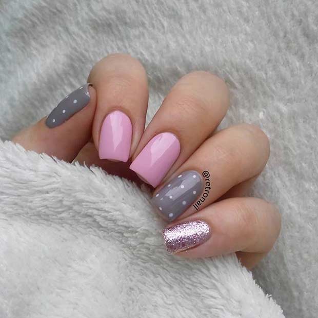 Jolie conception d'ongles rose et gris