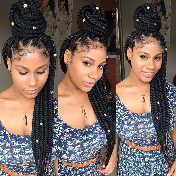 Box Braids Half Up Bun