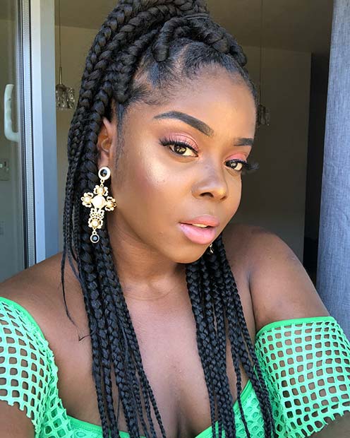 Jumbo Box Braid Half Up Hairstyle