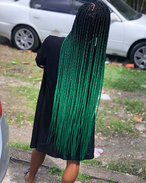 Vibrant Ombre Green Braids