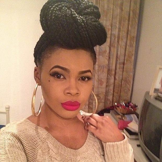 Twisted Box Braids High Bun