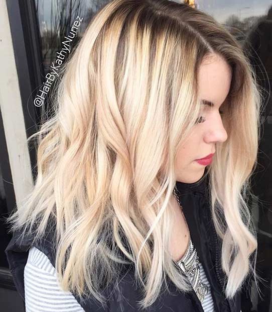 Rooty Blonde Lob Hairstyle