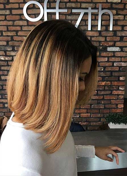 Coupe de cheveux mi-longs au caramel doré