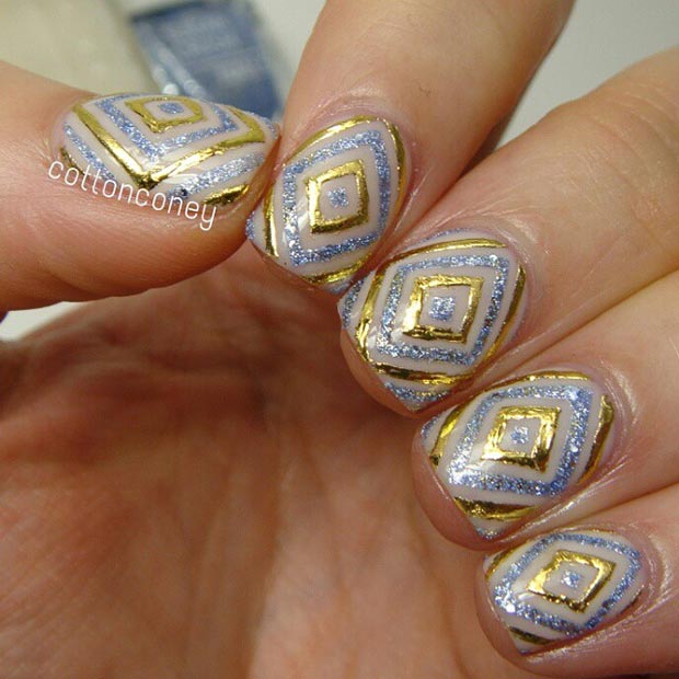 Χρυσό και ασημί Glitter Nail Design για κοντά νύχια