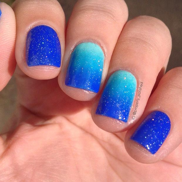 Ongles Ombre Bleu Scintillant