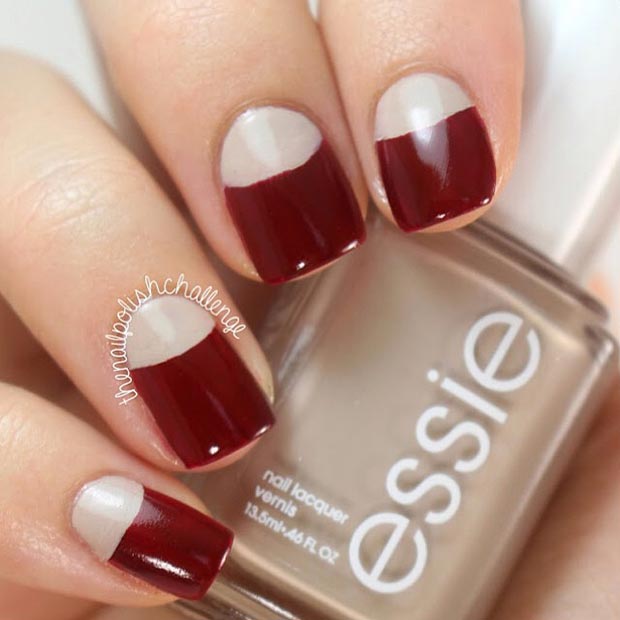 Conception d'ongles en demi-lune rouge foncé