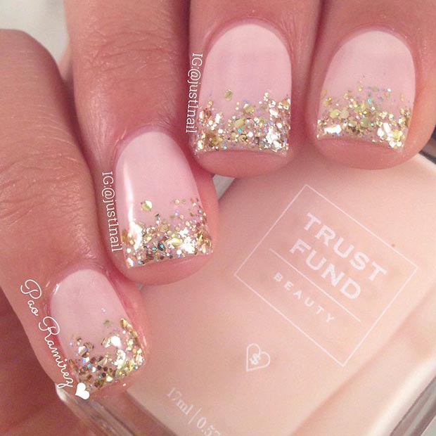 Gold Glitter Tips Nail Design