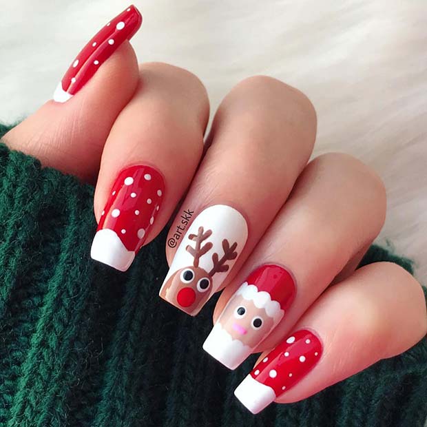 Conception d'ongles Père Noël, renne et neige