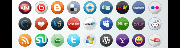 27 icônes circulaires de médias sociaux en 3 tailles