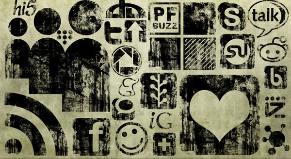 Ensemble d'icônes de timbre Grunge d'encre noire