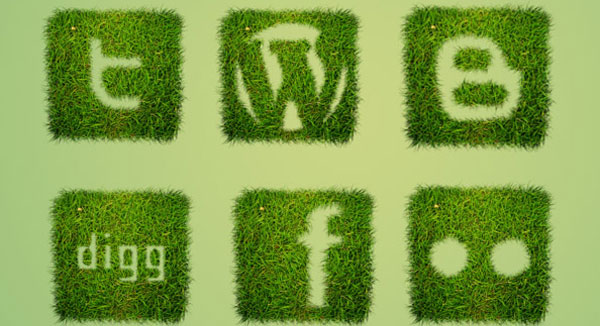 Ensemble d'icônes de signet social texturé d'herbe gratuite