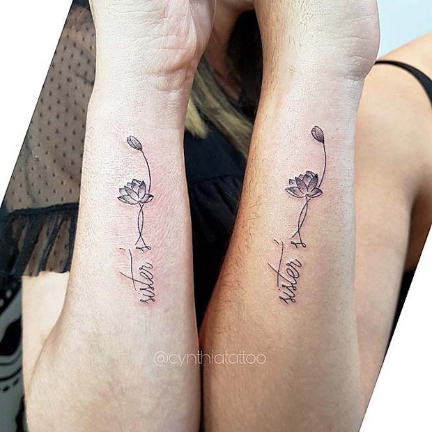 Tatouages ​​​​de fleurs et de soeurs assortis