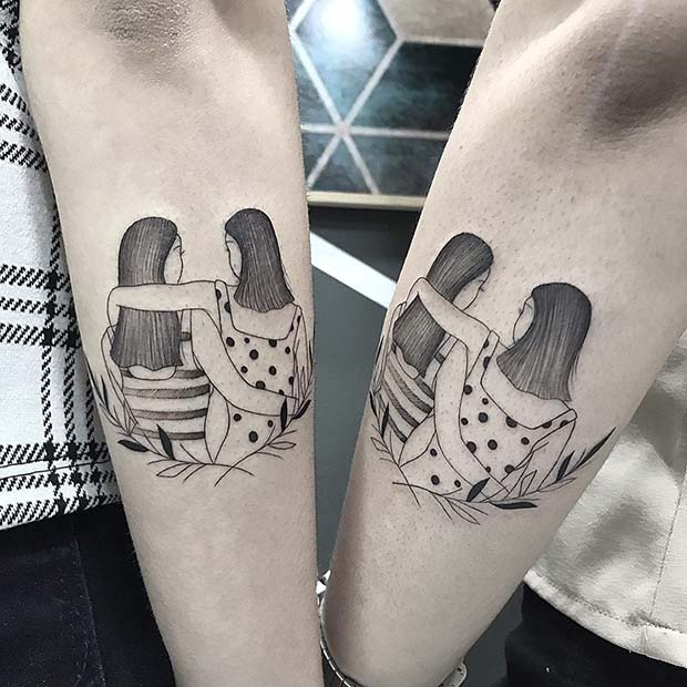 Dessin de tatouage de deux soeurs