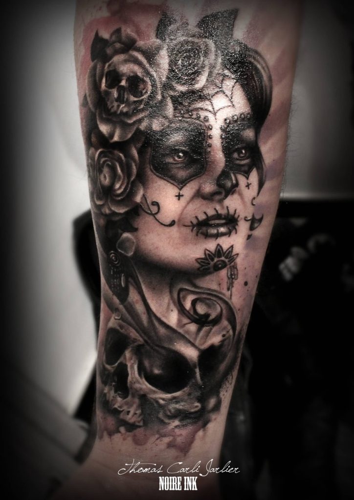 Catrina avec rose tête de mort