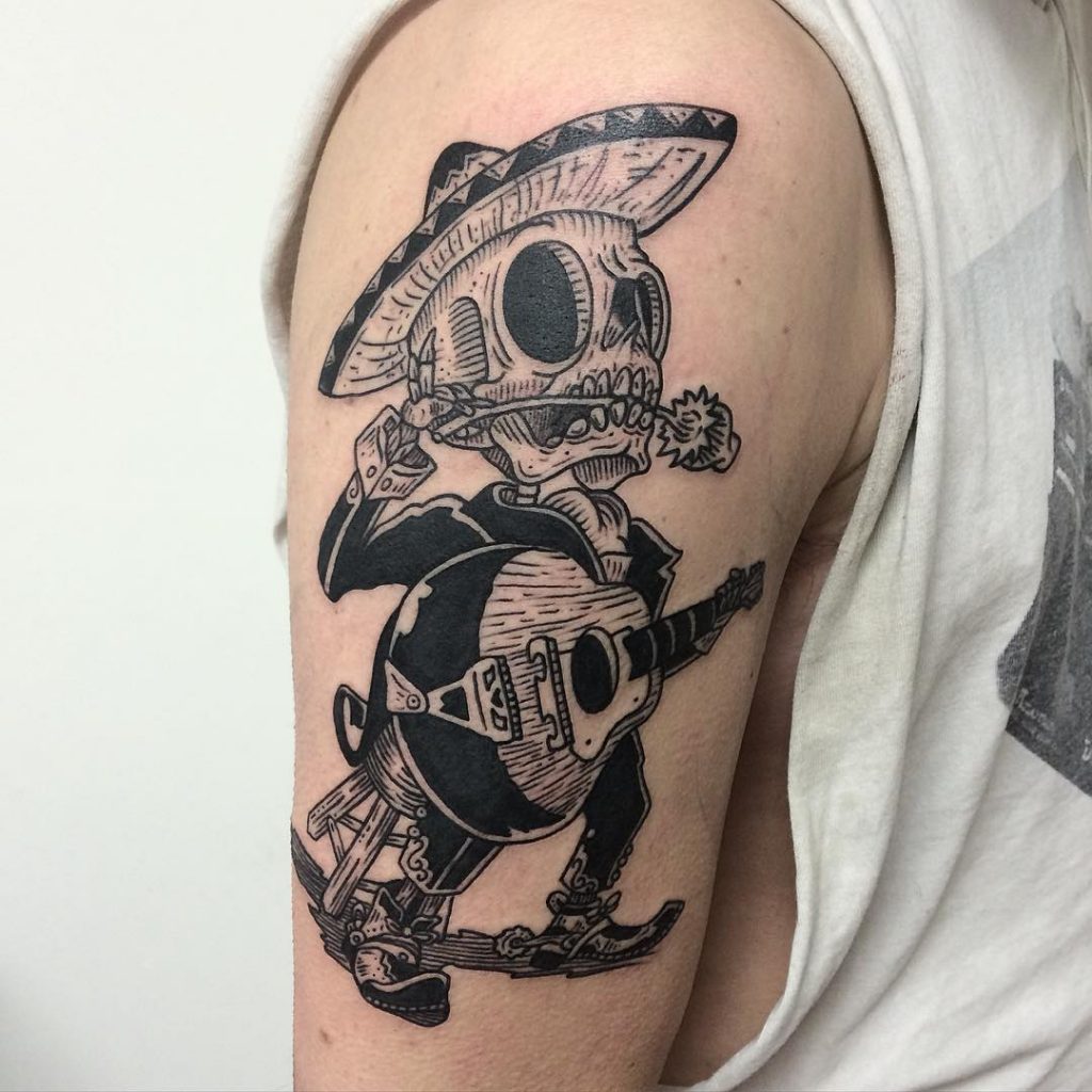 Tatouage romantique du jour des morts Mariachi