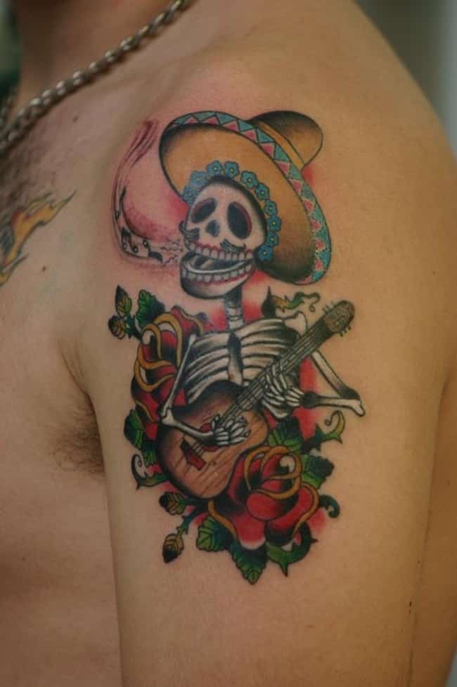 Μελωδική ημέρα Mariachi του νεκρού τατουάζ