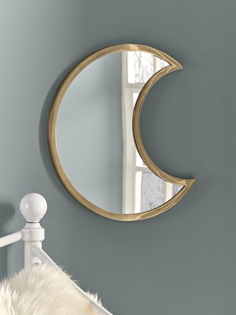 miroir croissant de lune en laiton antique