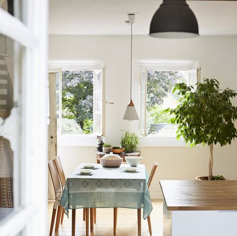 cuisine et salle à manger modernes et lumineuses dans une ancienne maison de campagne