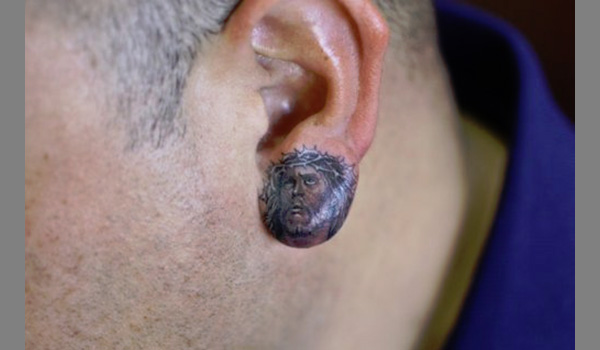 Earlobe Jesus Tattoo