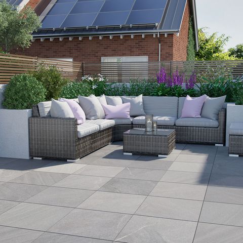 jardin à faible entretien the london tile co, carreaux de pavage en porcelaine effet pierre porcelpave cardosa