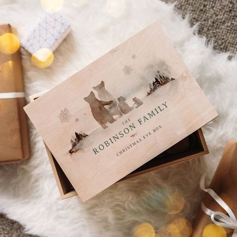 εξατομικευμένο κουτί παραμονής Χριστουγέννων οικογένειας αρκούδας