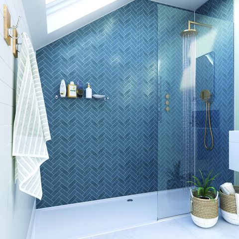 revêtement mural de salle de bain showerwall en chevrons marine