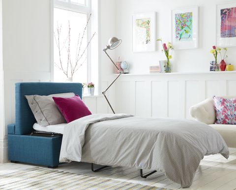 κρεβάτι sofacom henry σε κουτί από oxford blue βουρτσισμένο λινό βαμβάκι