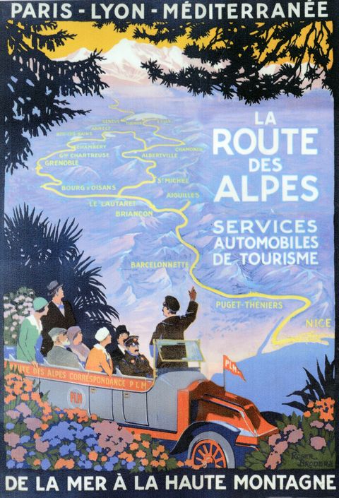 affiche ancienne de la route des alpes route transalpine ou traversée des alpes